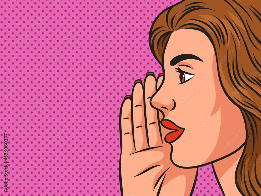 woman whispering pinup pop art retro vector illustration. Comic book style imitation. woman whispering pinup pop art retro vector illustration. Comic book style imitation.