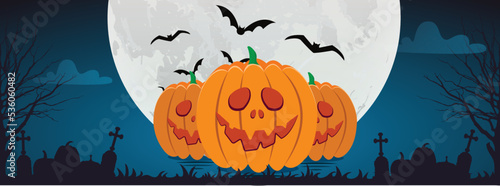 Halloween background with pumpkin. Halloween Night Concept Vector Banner