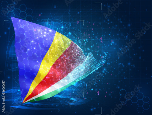 Seychelles   vector flag  virtual abstract 3D object from triangular polygons on a blue background