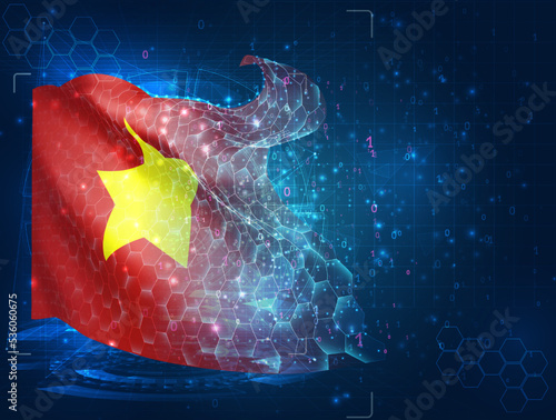 Vietnam,  vector flag, virtual abstract 3D object from triangular polygons on a blue background