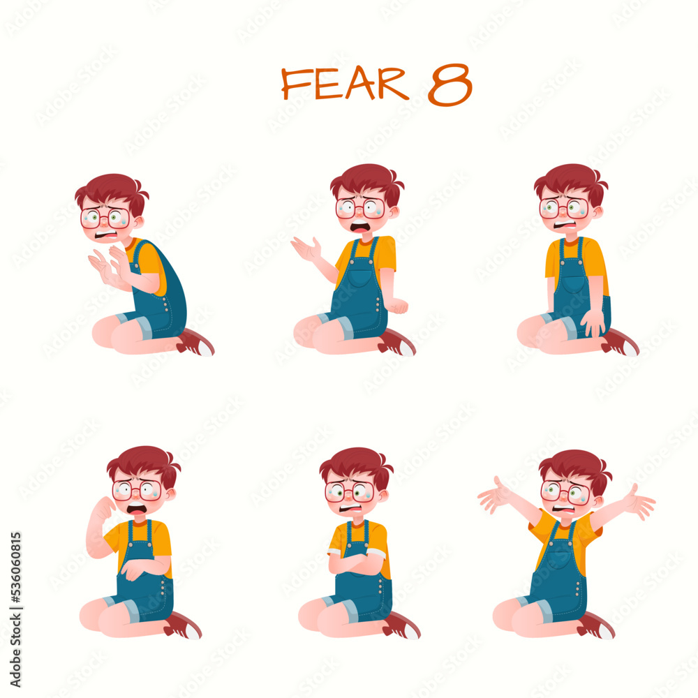 Set of kid boys showing fear expression.Vector illustration. Set of kid boys showing fear expression.Vector illustration.