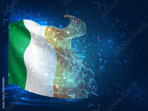 Ireland,  vector flag, virtual abstract 3D object from triangular polygons on a blue background