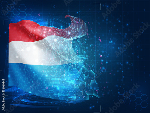 Luxembourg,  vector flag, virtual abstract 3D object from triangular polygons on a blue background