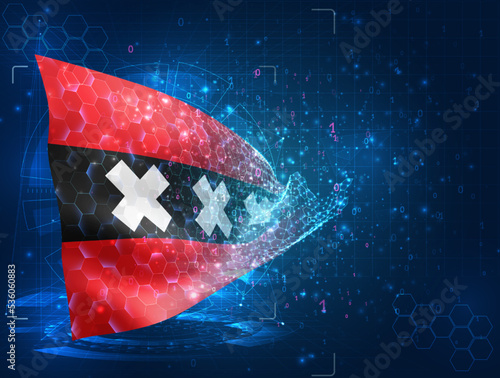 Amsterdam,  vector flag, virtual abstract 3D object from triangular polygons on a blue background