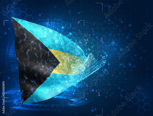 Bahamas,  vector flag, virtual abstract 3D object from triangular polygons on a blue background