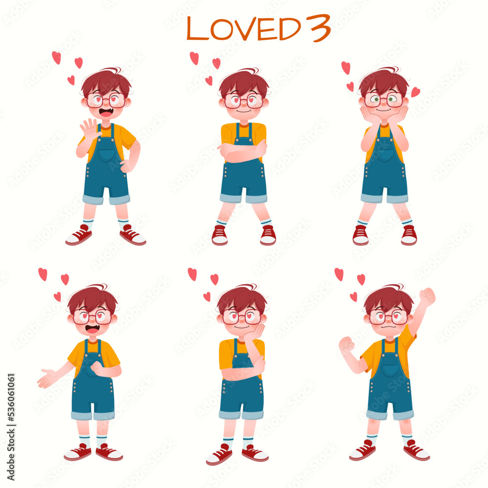 Set of kid boys showing love expression.Vector illustration. Set of kid boys showing love expression.Vector illustration.