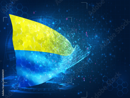 Ukraine,  vector flag, virtual abstract 3D object from triangular polygons on a blue background