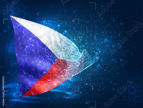 Czech Republic,  vector flag, virtual abstract 3D object from triangular polygons on a blue background