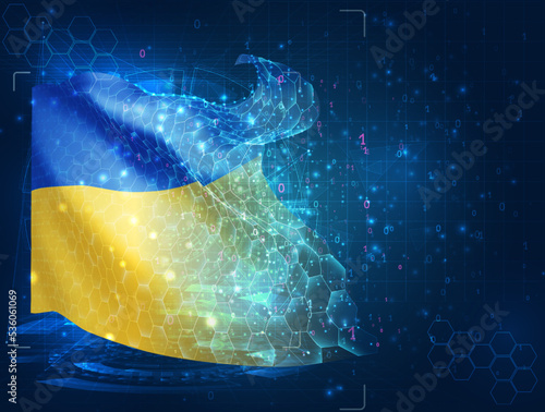 Ukraine,  vector flag, virtual abstract 3D object from triangular polygons on a blue background