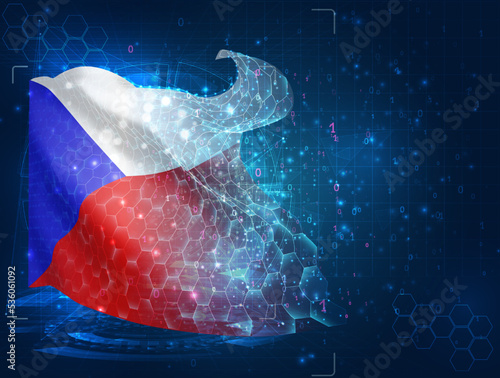 Czech Republic,  vector flag, virtual abstract 3D object from triangular polygons on a blue background