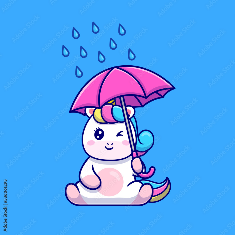 Vecteur Stock Cute Unicorn Holding Umbrella Cartoon Vector Icon ...