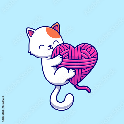Cute Cat Playing Yarn Ball Cartoon Vector Icon Illustration. 
Animal Nature Icon Concept Isolated Premium Vector. Flat 
Cartoon Style