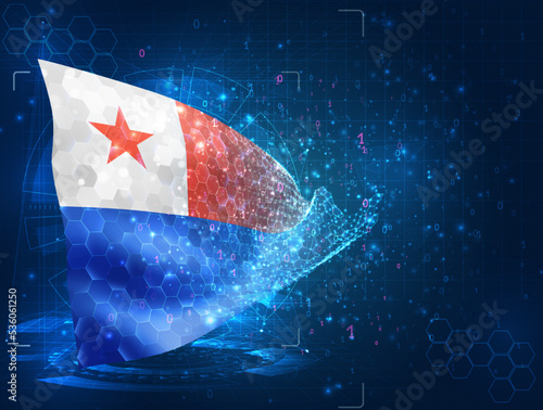 Chile,  vector flag, virtual abstract 3D object from triangular polygons on a blue background