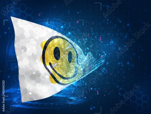 Smile,  vector flag, virtual abstract 3D object from triangular polygons on a blue background