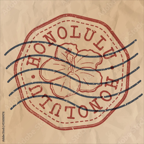 Honolulu, HI, USA Stamp City Travel Passport. Design Retro Symbol Country. Old Vintage Postmark.