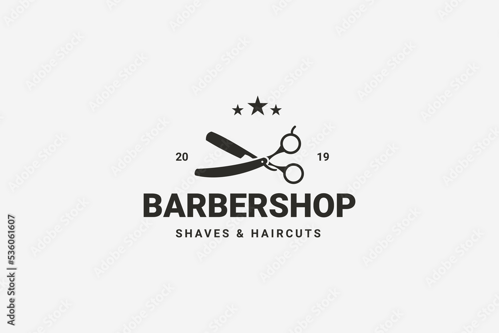 Barbershop Simple Minimalist Logo Design With Elegant Ornament Barbershop Simple Minimalist Logo Design With Elegant Ornament