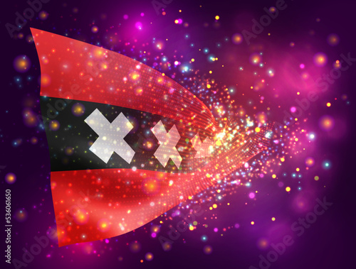 Amsterdam, vector 3d flag on pink purple background with lighting and flares