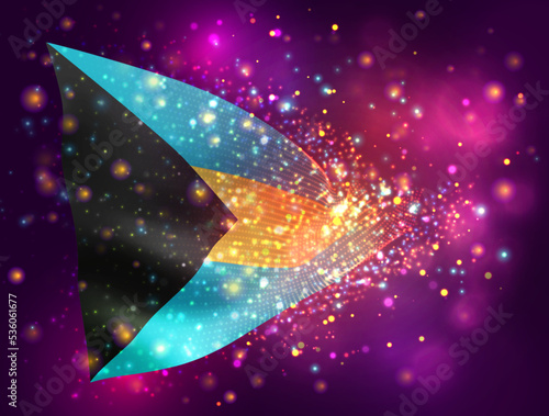 Bahamas, vector 3d flag on pink purple background with lighting and flares