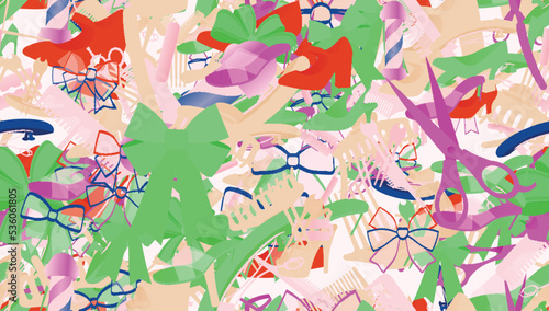 Background pattern abstract seamless design texture. Theme is about decoration, slide sandals, bobby pin