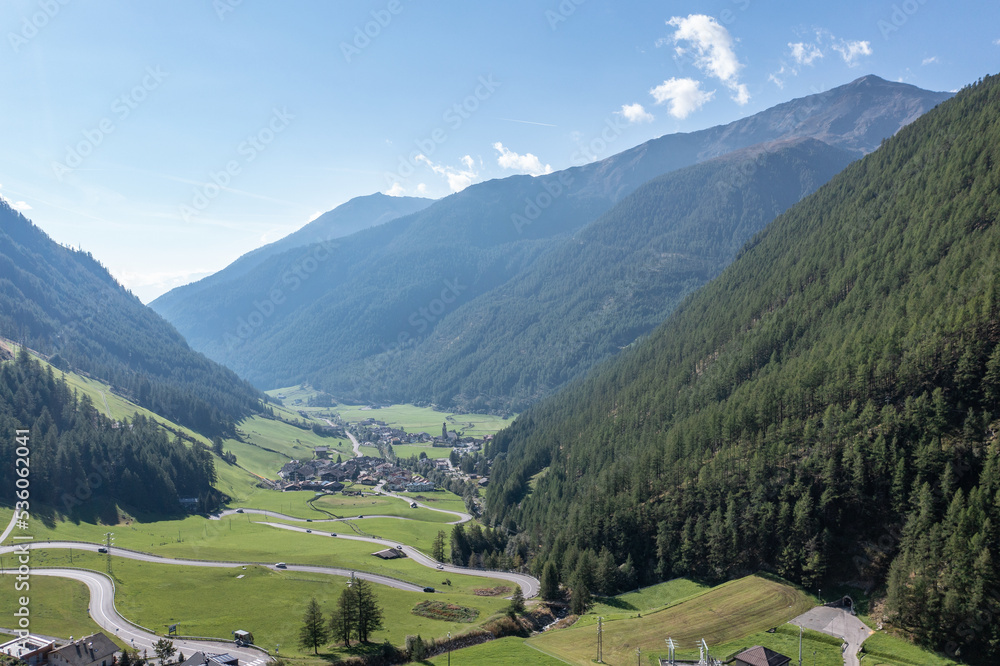 drone flight over valley Schnalstal in South Tyrol