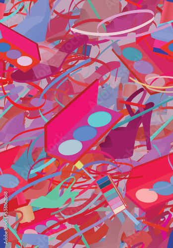 Background pattern abstract seamless design texture. Theme is about confetti, elegant, platform heels, pomatum