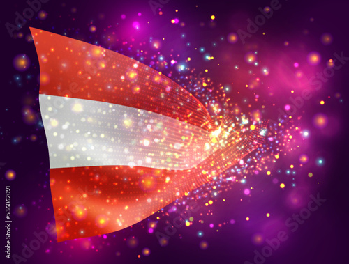 Austria, vector 3d flag on pink purple background with lighting and flares