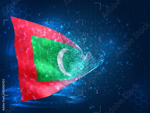Maldives,  vector flag, virtual abstract 3D object from triangular polygons on a blue background