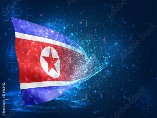 Korea,  vector flag, virtual abstract 3D object from triangular polygons on a blue background