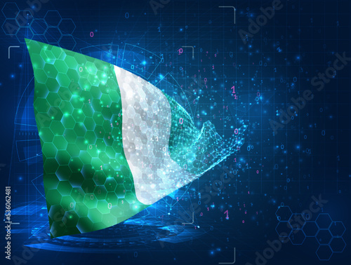 Nigeria,  vector flag, virtual abstract 3D object from triangular polygons on a blue background