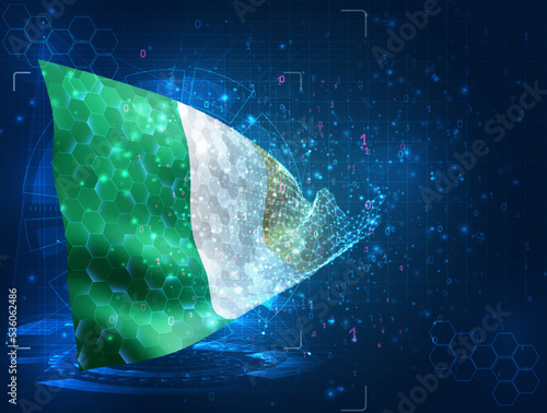 Ireland,  vector flag, virtual abstract 3D object from triangular polygons on a blue background