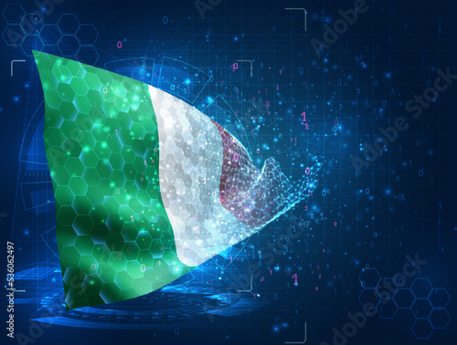 Italy,  vector flag, virtual abstract 3D object from triangular polygons on a blue background