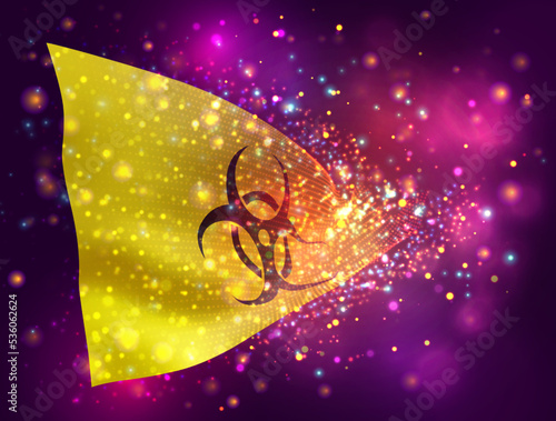 Infection, on vector 3d flag on pink purple background with lighting and flares