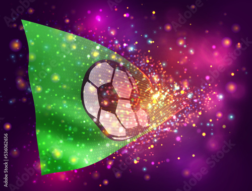 Football, on vector 3d flag on pink purple background with lighting and flares