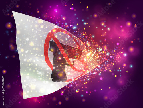 Weapon, on vector 3d flag on pink purple background with lighting and flares