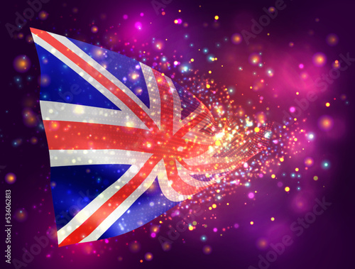 England, vector 3d flag on pink purple background with lighting and flares