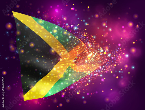 Jamaica, vector 3d flag on pink purple background with lighting and flares
