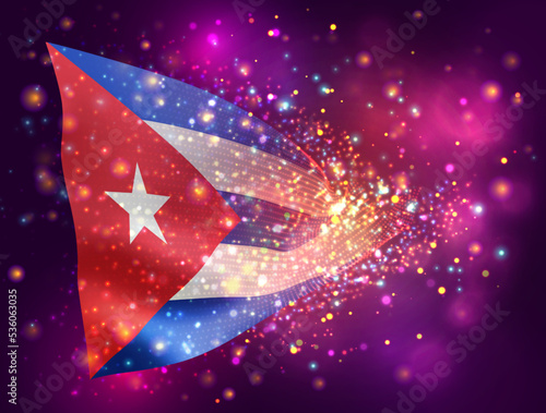 Cuba, vector 3d flag on pink purple background with lighting and flares