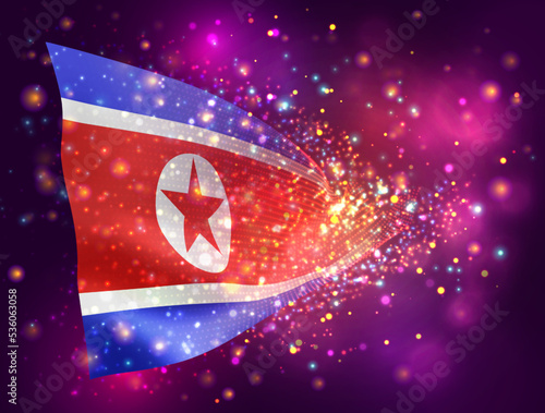 Korea, vector 3d flag on pink purple background with lighting and flares