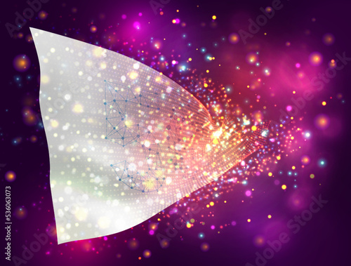 5g, on vector 3d flag on pink purple background with lighting and flares