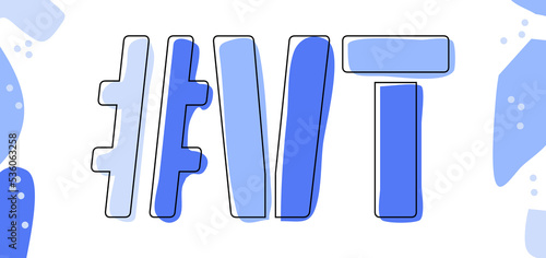 VT Hashtag. Isolate curves doodle letters. Blue colors. Hashtag #VT is abbreviation for the US American state Vermont for social network, web resources, mobile apps.