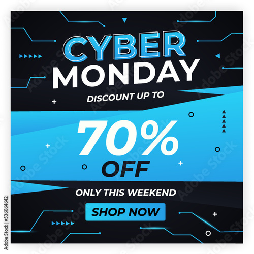 Cyber Monday sale banner social media post template for business promotion vector illustration