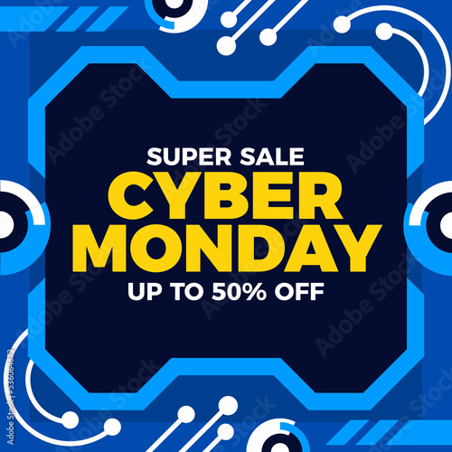 Cyber Monday sale banner social media post template for business promotion vector illustration