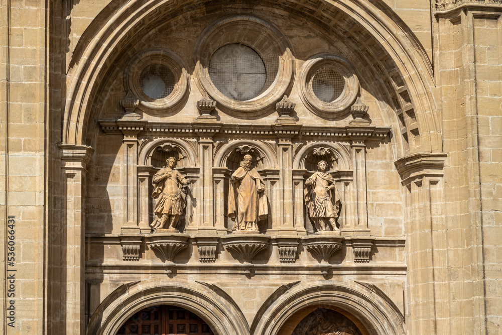 Sculptures and entrance porch to the Cathedral of Santo Domingo de la Calzada, La Rioja, Spain. Santiago's road.