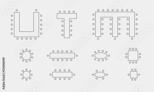 Photo Tables and chairs line icon scheme