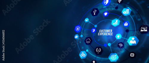 Internet, business, Technology and network concept. CUSTOMER EXPERIENCE inscription, social networking concept. 3d illustration.