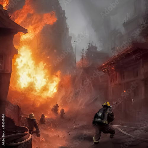 illustration of a firefighter fighting a fire
