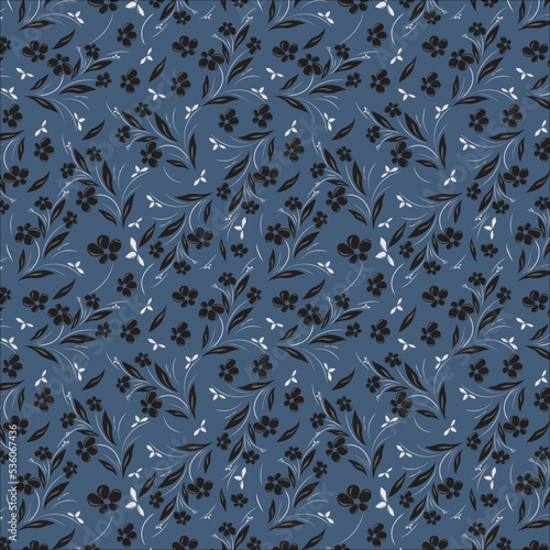 Seamless pattern of raisin black, gainsboro, granite gray,davys gray color flowers , leaves and vines on bdazzaled background. textile floral pattern, fabric print, wallpaper, wall art etc.