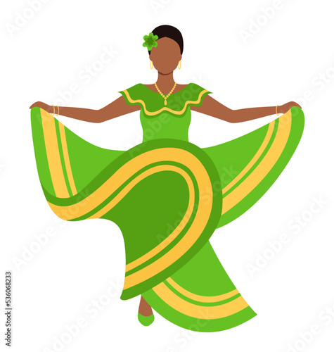 Mexican girl dancing isolated on white background