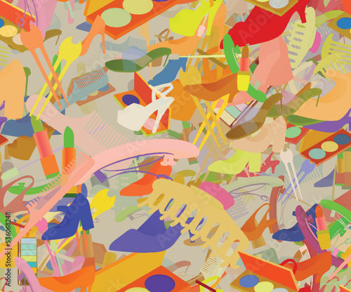 Background pattern abstract seamless design texture. Theme is about elegant, powder, slingback shoes, maquillage