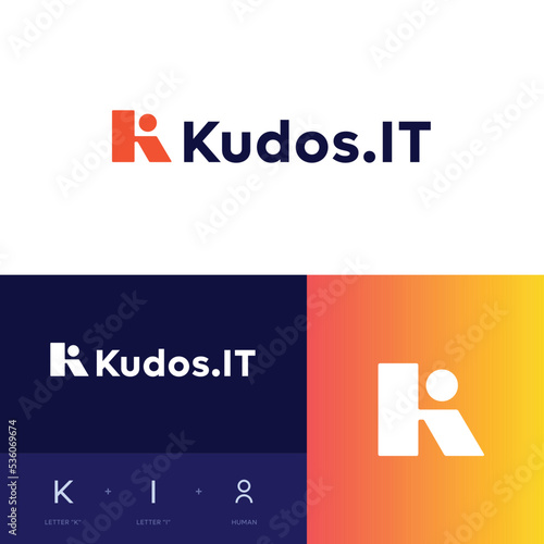 KI Logo Template Design Concept. Letter K and I logo vector with human combination.